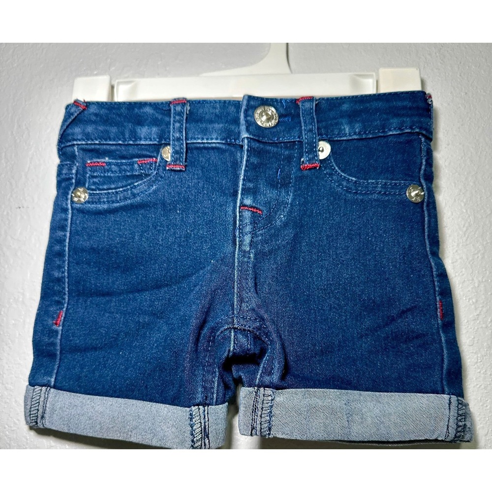 True Religion‎ Denim Shorts Kids 18M Blue Excellent Horseshoe Stitch Cuffed